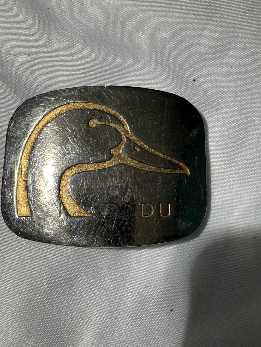 Ducks Unlimited Vintage Metal Belt Buckle Hunting Waterfowl Silver & Gold Tone